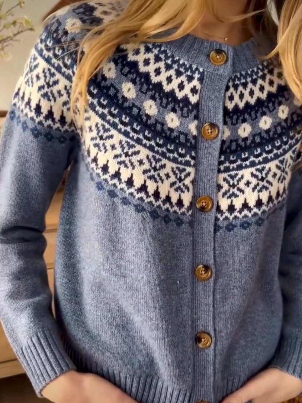 Blue Fair Isle Button-Front Cardigan Sweater